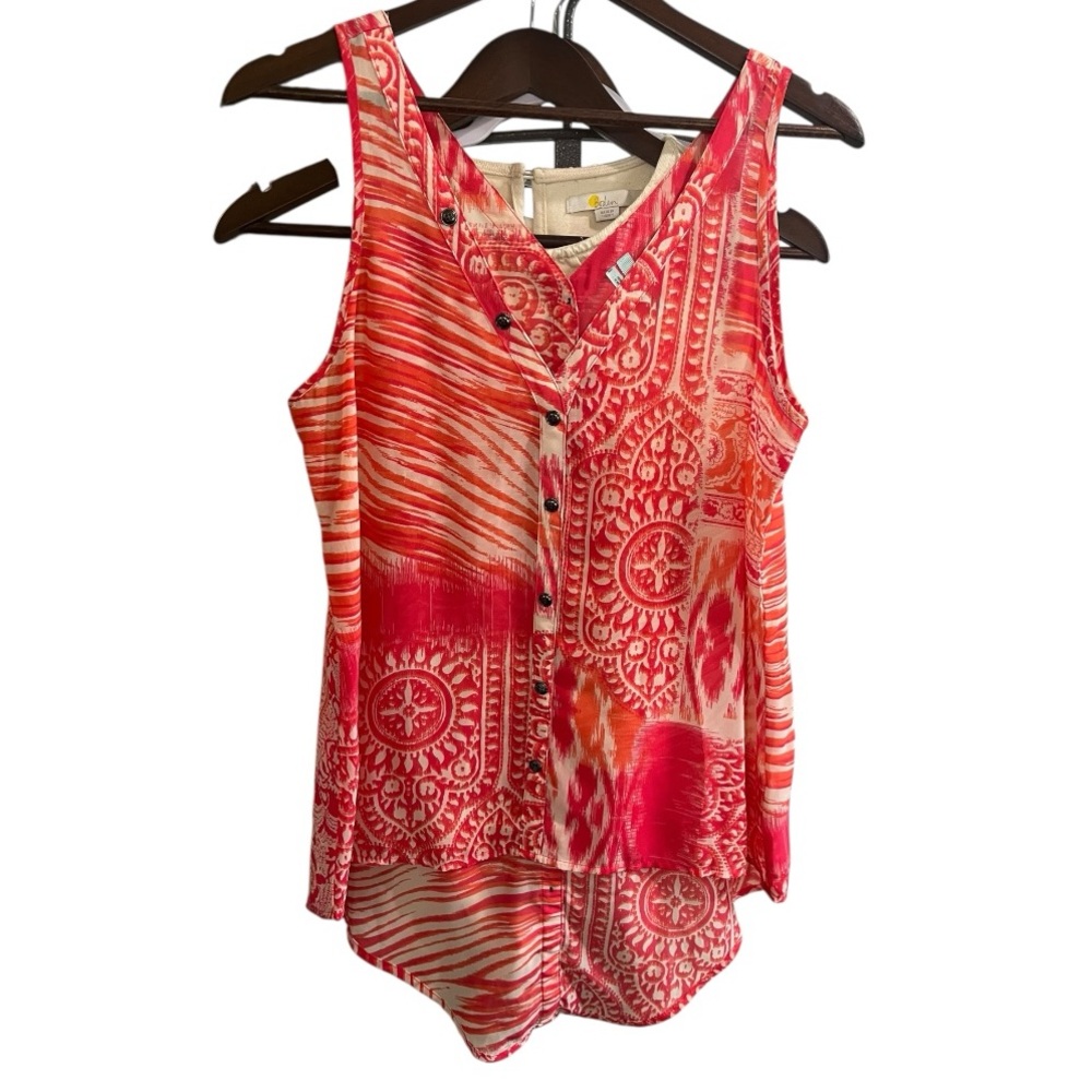 Maurices Coral Pink Red Printed Button-Front Tank